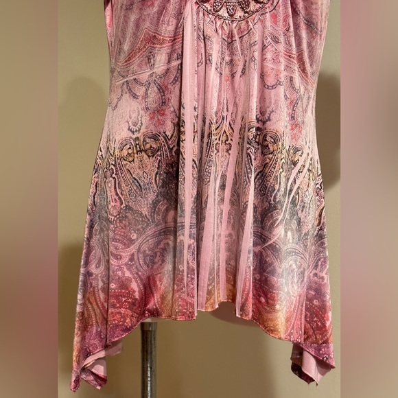 World Unity Asymmetrical Boho Light & Comfortable Blouse W Pinks & Orange SZ M - Picture 13 of 13
